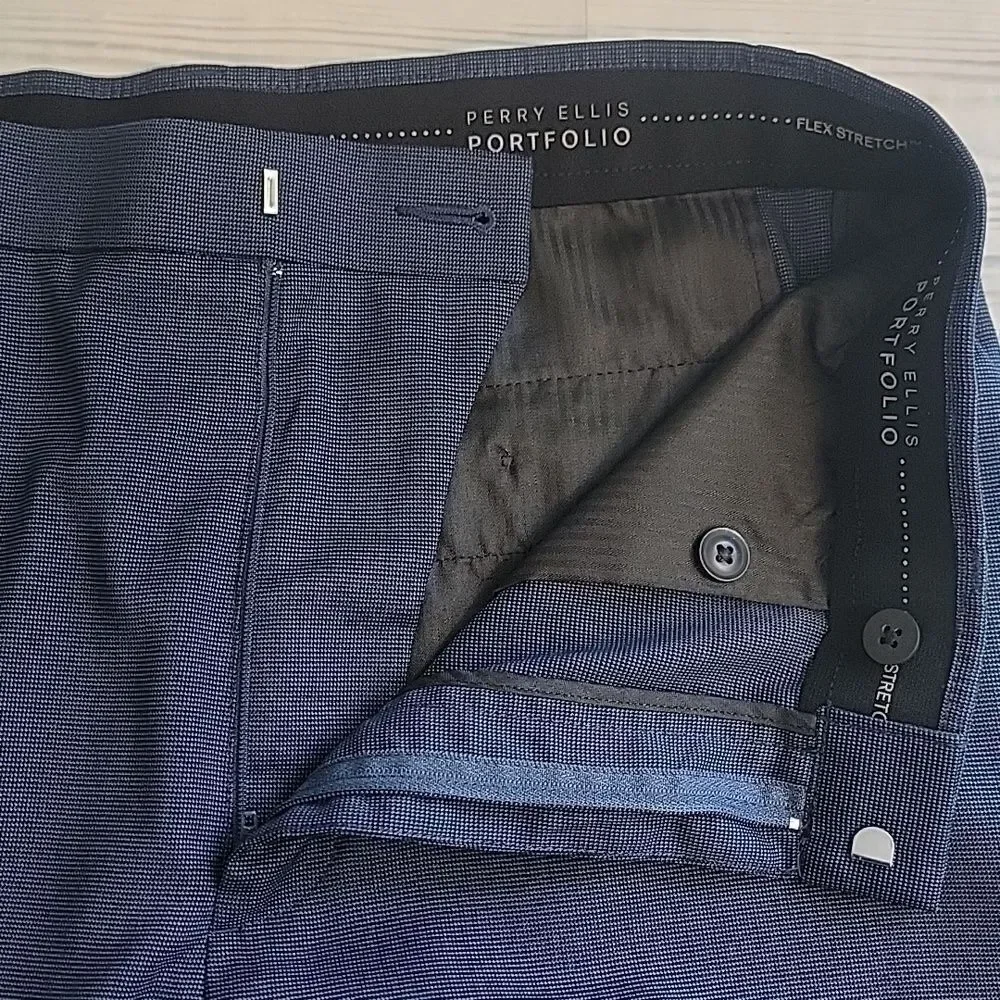 Perry Ellis Portfolio Flex Srretch Navy Trousers Mens Size 36